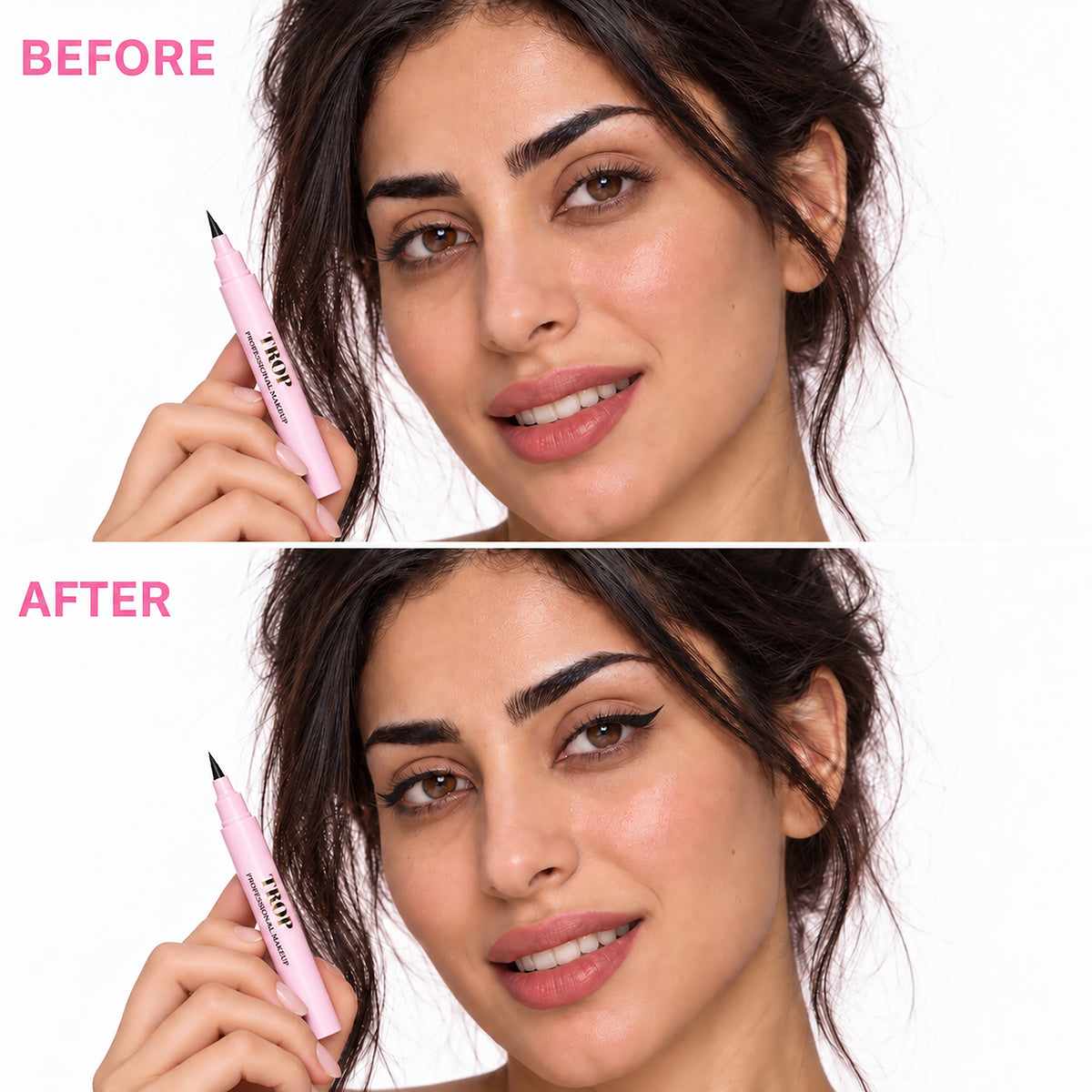 Trop™ Winged Eyeliner Stamp - 2 Sizes - Intense Black before and after